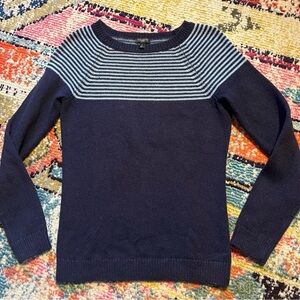 Talbots Sweater Top Women petite Navy Blue Lambswool Striped Long Sleeve Classic